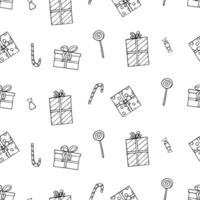 Seamless Pattern Christmas and New Year set of doodle icons. Vector Background wallpaper of cartoon hand draw elements of the symbol of Christmas.