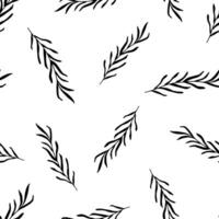 Leaves and twigs seamless pattern. Vector wallpaper background with hand drawn botanical plants doodle sketch ornament.