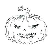 hand drawn doodle pumpkin jack o lantern, halloween outline vector
