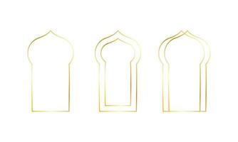 Golden arches set in arabic style. Thin line frame. Gold vintage element. Empty border, templete. Vector