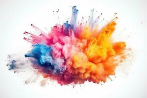 Explosion of colored powder on white background. Colorful. Generative AI photo