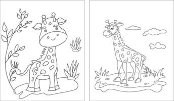 Giraffe cartoon characters isolated on white background. For kids coloring book.n vector