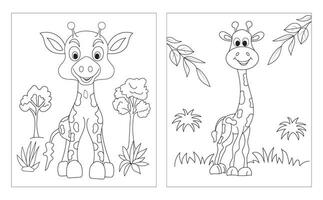 Giraffe cartoon characters isolated on white background. For kids coloring book.n vector