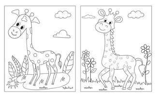 Giraffe cartoon characters isolated on white background. For kids coloring book.n vector