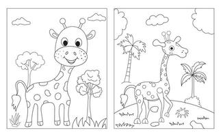 Giraffe cartoon characters isolated on white background. For kids coloring book.n vector