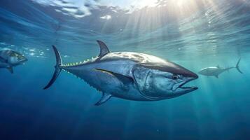 atún pescado en el océano. colegio de atún pescado en el océano. atún. generativo ai foto