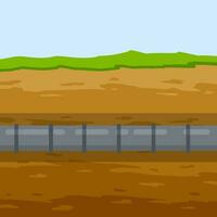 Underground pipeline. Sewer and water supply pipe. Sewage system. An oil pipeline in the ground. Nature and soil. Flat illustration vector