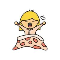 Hand drawn Kids drawing Cartoon Vector illustration cute girl waking up icon Isolated on White Background