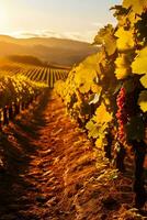 Vineyard landscape under the autumn sun background with empty space for text photo