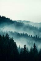 un sereno envuelto en niebla bosque en noviembre antecedentes con vacío espacio para texto foto