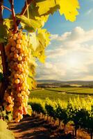 Vineyard landscape under the autumn sun background with empty space for text photo