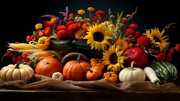 A rustic pumpkin arrangement showcasing the vibrant colors and bountiful harvest of a rural autumn festival photo