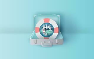 travel suitcase boat island vector concept