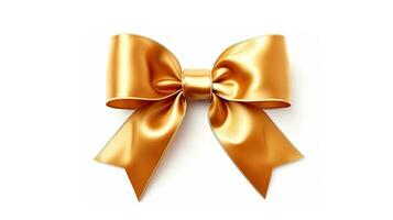 Gold ribbon with bow isolated on white background. ribbon bow. Generative Ai photo