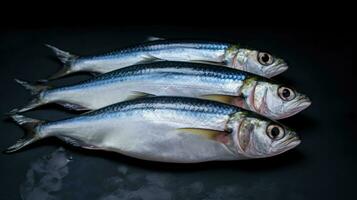 Fresh mackerel fish on ice. Mackerel fish. Generative Ai photo