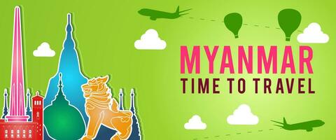 green banner of Myanmar famous landmark vector