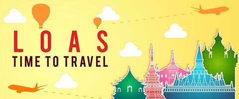 yellow banner of Loas famous landmark silhouette colorful style vector