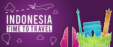 purple banner of Indonesia famous landmark silhouette colorful style vector