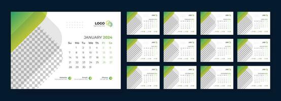 Desk Calendar 2024 template design, Week starts on Sunday, Office Calendar 2024 vector