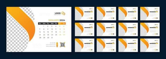 Desk Calendar 2024 template design, Week starts on Sunday, Office Calendar 2024 vector