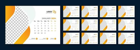 Desk Calendar 2024 template design, Office Calendar 2024, Week starts on Sunday vector