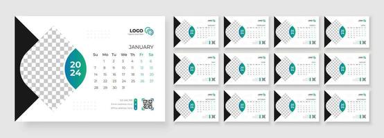 Desk Calendar 2024 template design, Office Calendar 2024, Week starts on Sunday vector