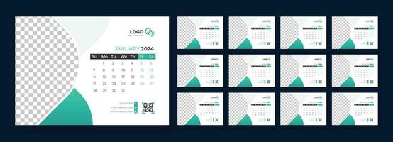 Desk Calendar Template 2024. Calendar 2024 planner corporate template design set. template for annual calendar 2024. Week starts on Sunday. vector