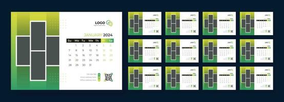 Desk Calendar 2024 template design, Office Calendar 2024, Week starts on Sunday vector