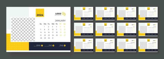 Desk Calendar Template 2024 Or Monthly Weekly Schedule New Year Calendar 2024 Design Template. Week starts on Sunday. vector