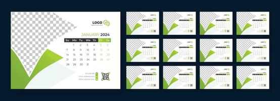 Desk Calendar Template 2024 Or Monthly Weekly Schedule New Year Calendar 2024 Design Template. Week starts on Sunday. vector