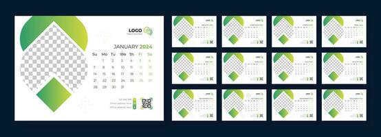 Desk Calendar 2024 template design, Week starts on Sunday, Office Calendar 2024 vector