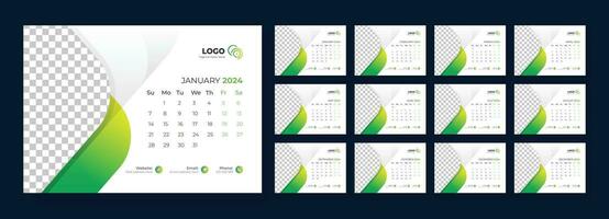 Desk Calendar Template 2024. Calendar 2024 planner corporate template design set. template for annual calendar 2024. Week starts on Sunday. vector