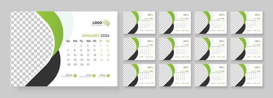 Desk Calendar 2024 template design, Office Calendar 2024, Week starts on Sunday vector