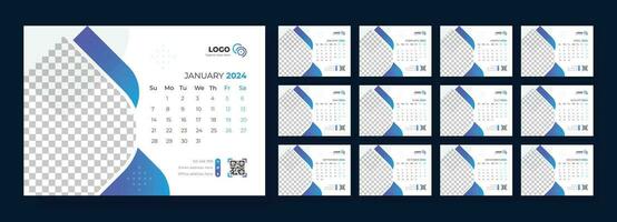 Desk Calendar Template 2024, Calendar 2024 planner corporate template design set, template for annual calendar 2024 vector