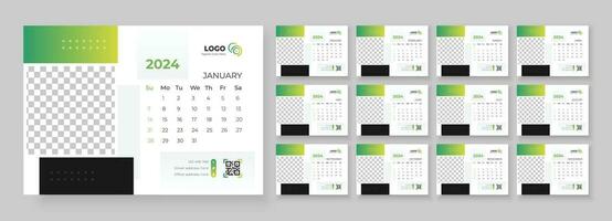 Desk Calendar Template 2024 Or Monthly Weekly Schedule New Year Calendar 2024 Design Template. Week starts on Sunday. vector