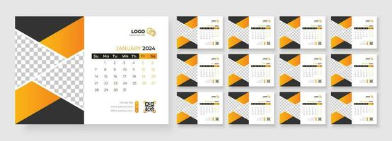 Desk Calendar 2024 template design, Week starts on Sunday, Office Calendar 2024 vector