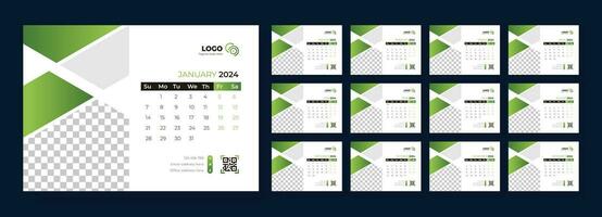 Desk Calendar Template 2024 Or Monthly Weekly Schedule New Year Calendar 2024 Design Template. Week starts on Sunday. vector