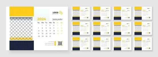 Desk Calendar 2024 template design, Week starts on Sunday, Office Calendar 2024 vector