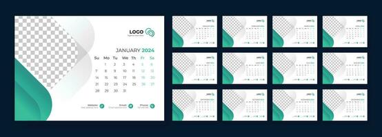 Desk Calendar 2024 template design, Office Calendar 2024, Week starts on Sunday vector