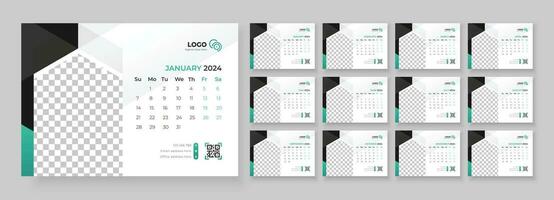 Desk Calendar Template 2024 Or Monthly Weekly Schedule New Year Calendar 2024 Design Template. Week starts on Sunday. vector