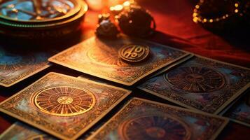 Tarot cards for predict the future. gypsy card. Generative Ai photo