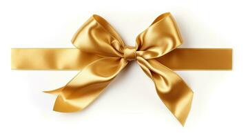 Gold ribbon with bow isolated on white background. ribbon bow. Generative Ai photo
