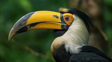 A Great Hornbill, also known as the great Indian hornbill or great pied hornbill, is one of the larger members of the hornbill family. Generative Ai photo