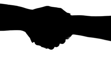 Shaking hands of two people, silhouette isolated on white video