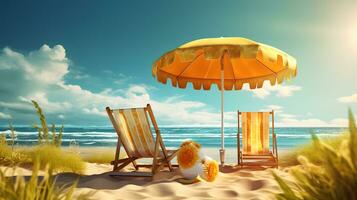 Beach chair and umbrella on the sand photo