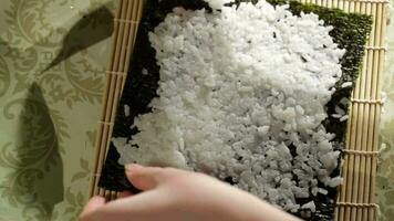 Putten Reis auf nori hoch Winkel Aussicht video