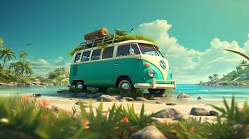 Vintage camper van on a tropical island photo