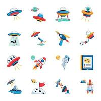 Set of Space UFO Flat Icons vector