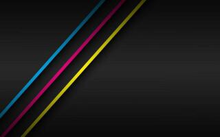 Black modern material background with overlapped layers and diagonal lines in cmyk colors. Template for your business. Vector abstract widescreen background