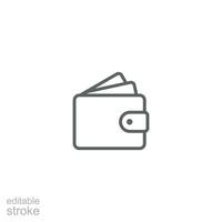 Wallet icon. Simple outline style. Affordable, investment, money, cash, dollar, bill, payment, business, finance concept. Thin line symbol. Vector isolated on white background. Editable stroke SVG.